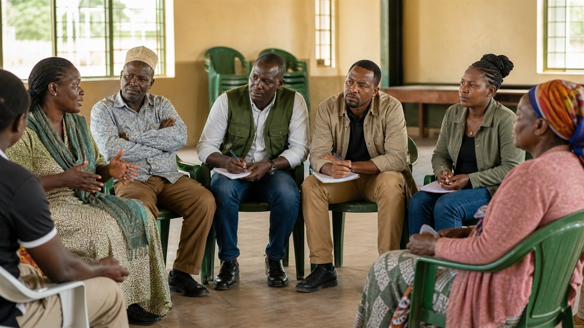 Kenyan governor aspirant and county campaign team listening to residents at an organised ward forum